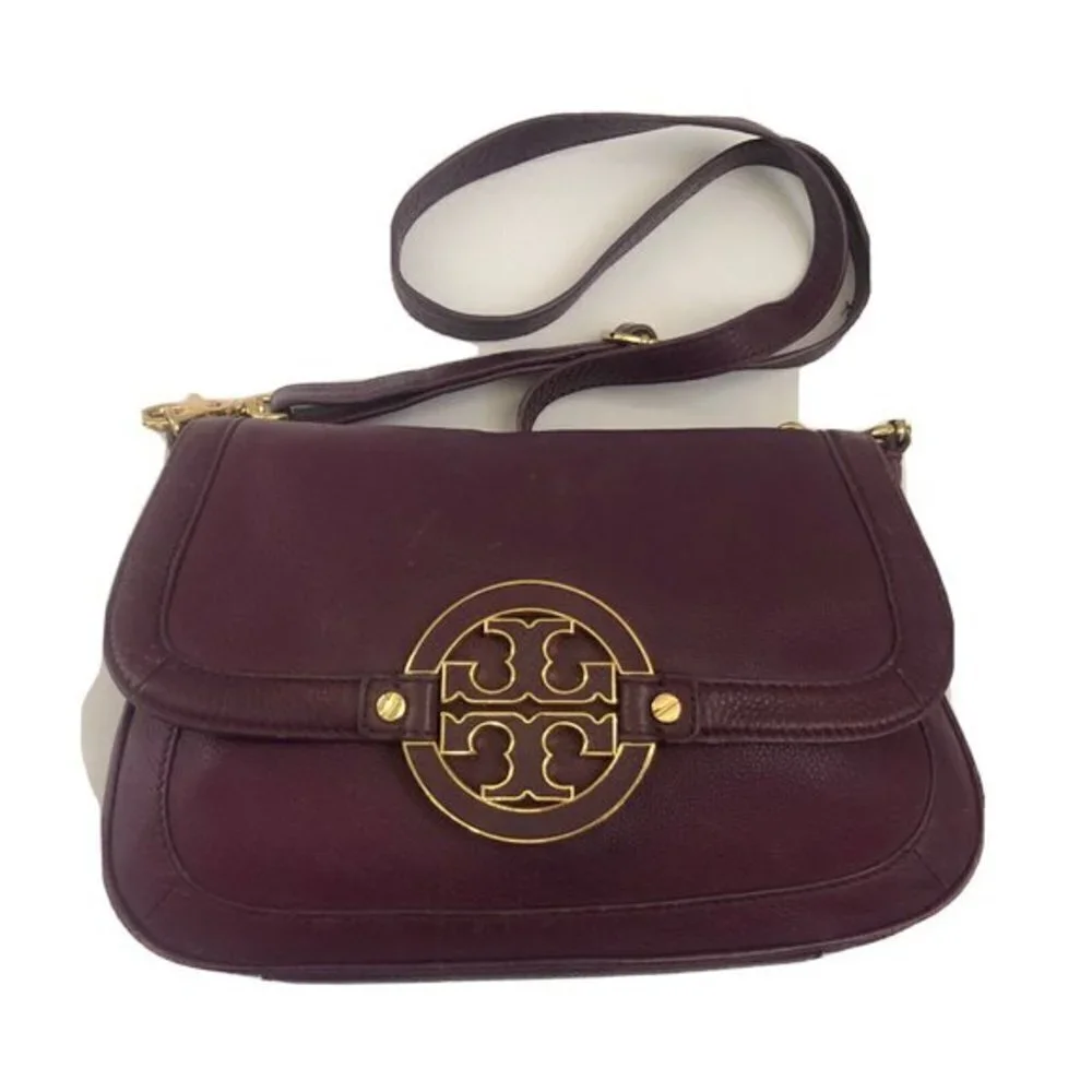 Tory Burch  Handbag Crossbody  Leather plum Burgandy Purse Shoulderbag fully lin